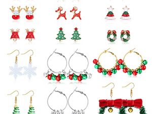 Sailimue 15 Pairs Christmas Earrings for Women Xmas Drop Earrings Set Holiday Jewelry Earrings Christmas Tree Snowflake Santa Claus Earrings Merry Christmas Earrings Gift for Xmas Party Decorations Supplies