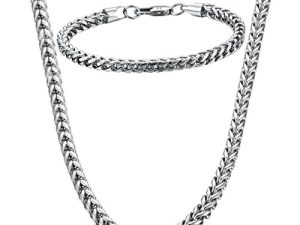 FIBO STEEL Stainless Steel Wheat Chain Necklace for Men Necklace Bracelet Jewelry Set 5mm in Width