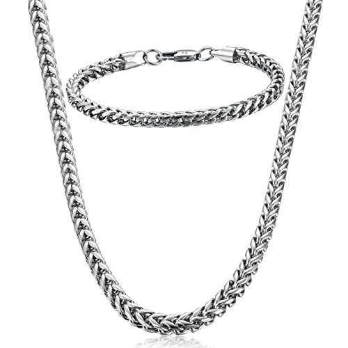 FIBO STEEL Stainless Steel Wheat Chain Necklace for Men Necklace Bracelet Jewelry Set 5mm in Width FIBO STEEL Stainless Steel Wheat Chain Necklace for Men Necklace Bracelet Jewelry Set 5mm in Width