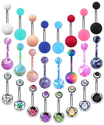 EVELICAL 24-50Pcs 14G Stainless Steel Belly Button Rings for Women Girls CZ Screw Navel Bars Body Piercing Jewelry EVELICAL 24-50Pcs 14G Stainless Steel Belly Button Rings for Women Girls CZ Screw Navel Bars Body Piercing Jewelry