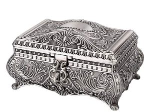 Feyarl Vintage Jewelry Trinket Box Earring Ring Treasure Chest Case Necklace Organizer Storage Keepsake Box for Wedding Birthday Gift Home Deco(6.7 x 4.7 x 3.5 inch)