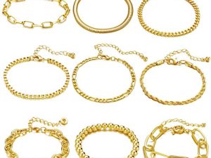 9 PCS Gold Chain Bracelets Set for Women Girls