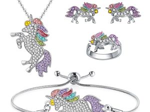 SHWIN Unicorn Necklace - 2 or 4 Pack Rainbow Unicorn Necklace Bracelet Set for Girls Jewelry Unicorn Gifts Set