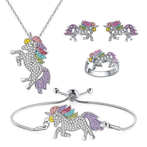 SHWIN Unicorn Necklace - 2 or 4 Pack Rainbow Unicorn Necklace Bracelet Set for Girls Jewelry Unicorn Gifts Set SHWIN Unicorn Necklace - 2 or 4 Pack Rainbow Unicorn Necklace Bracelet Set for Girls Jewelry Unicorn Gifts Set