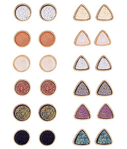 12 Pairs Druzy Stud Earrings for Women Girls 12mm Round Triangle Resin Cluster Stud Earrings Set Stainless Steel Pierced Gold Black Multicolor (12 Pairs Druzy Studs) 12 Pairs Druzy Stud Earrings for Women Girls 12mm Round Triangle Resin Cluster Stud Earrings Set Stainless Steel Pierced Gold Black Multicolor (12 Pairs Druzy Studs)