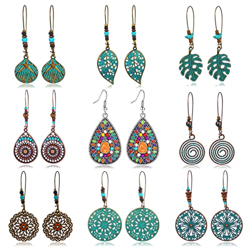9 Pairs Boho Earrings For Women Dangling Boho Retro Hollow Metal Dangle Drop Earrings For Women Girls 9 Pairs Boho Earrings For Women Dangling Boho Retro Hollow Metal Dangle Drop Earrings For Women Girls