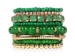 RIAH FASHION Multi Color Stretch Beaded Stackable Bracelets - Layering Bead Strand Statement Wrap Bangles