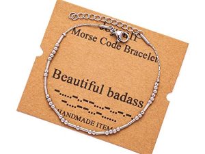 Morse Code Bracelets for Women Teen Girls Funny Gifts for Her Mom Daughter Sister Best Friend Inspirational Jewelry Silk Beaded Wrap Adjustable Bracelet