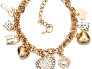Gold Chain Link Bracelet - 7"+ 2"Extender 14K Gold Plated Love Locked Bracelets for Women and Girls
