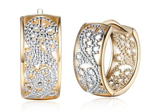 Dainty 14K Gold Silver Wide Filigree Hoop Earrings for Womens Girls Sensitive Ears Fashion Texture Flower Chic Chunky Huggie Hoops Hypoallergenic Gifts Best Friend Mom Mother's Day Birthday