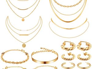 12 Pcs 14K Gold Jewelry Sets for Women 4 Gold Earrings Sets