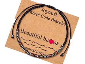 JoycuFF Inspirational Morse Code Bracelet for Women Secret Message Wood Beads with Cord Jewelry Birthday Christmas for Her Mother Grandmother