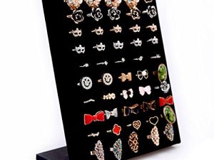Homeanda Black Velvet L-Shaped 50 Slots Ring Earring Jewelry Display Tray Organizer Holder (L-Shaped 50 Slots-Black)