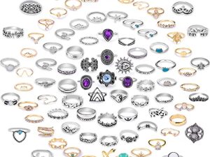 92 PCS Vintage Silver Gold Knuckle Rings Set for Teen Girls Women