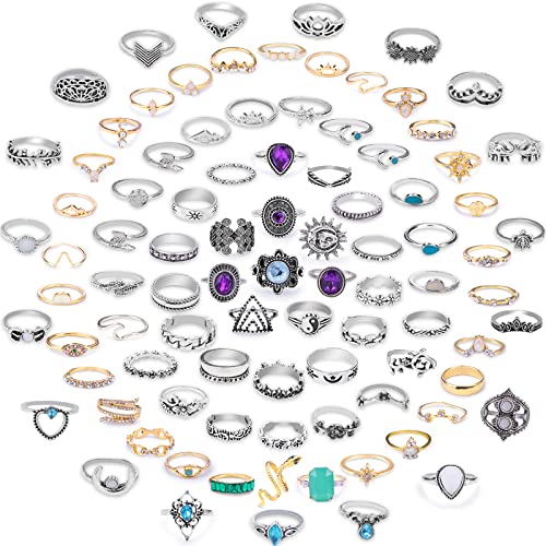 92 PCS Vintage Silver Gold Knuckle Rings Set for Teen Girls Women 92 PCS Vintage Silver Gold Knuckle Rings Set for Teen Girls Women
