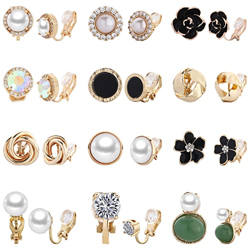 NEWITIN 12 Pairs Clip On Earrings for Women Cute Earrings Crystal Earrings Pearl Earrings Charming Fashion Earrings Non Piercing Clip on Earrings for Girls NEWITIN 12 Pairs Clip On Earrings for Women Cute Earrings Crystal Earrings Pearl Earrings Charming Fashion Earrings Non Piercing Clip on Earrings for Girls