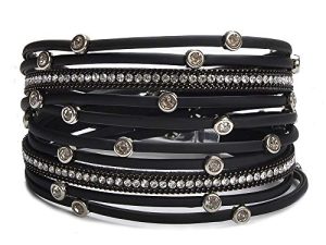 TASBERN Women Leather Wrap Bracelet Stud Beads Crystal Cuff Bracelets Jewelry for Ladies Girls