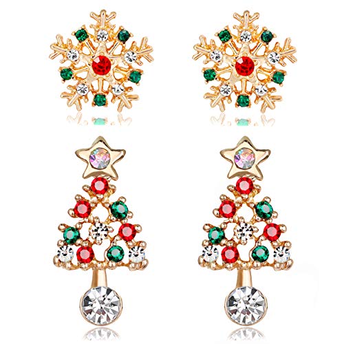 Christmas Tree Earrings For Women Girls CZ Crystal Gold Snowflake Earrings Xmas Stud Earrings Winter Holiday Jewelry Set Gifts Thanksgiving Party Favors Christmas Tree Earrings For Women Girls CZ Crystal Gold Snowflake Earrings Xmas Stud Earrings Winter Holiday Jewelry Set Gifts Thanksgiving Party Favors