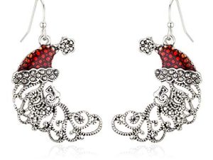 RareLove Vintage Christmas Crescent Half Moon Santa Piercing Dangle Earrings Silver Plated Alloy Holiday Jewelry For Women Girls
