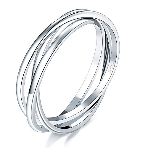 BORUO 925 Sterling Silver Ring Triple Row Rolling Interlocking Silver Rings High Polish Rings for Women BORUO 925 Sterling Silver Ring Triple Row Rolling Interlocking Silver Rings High Polish Rings for Women