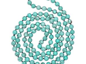 PEARLADA Long Turquoise Tiger's Eye Beads Endless Necklaces Handmade Gemstone Jewelry for Women Girls Pearl Necklace 47.5"
