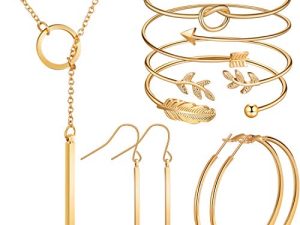 Hicarer Simple Bar Jewelry Set Vertical Bar Necklace Earrings Adjustable Cuff Bracelet for Women