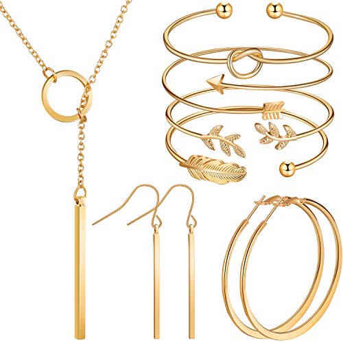 Hicarer Simple Bar Jewelry Set Vertical Bar Necklace Earrings Adjustable Cuff Bracelet for Women Hicarer Simple Bar Jewelry Set Vertical Bar Necklace Earrings Adjustable Cuff Bracelet for Women