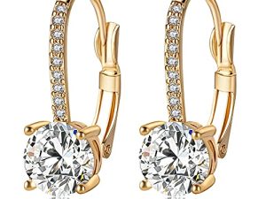 Ladies 1 Carat Diamond Pendant Earrings 18K Gold Plated Cubic Zirconia Hanging Lever Bridal Earrings Girls and Women's Fashion Jewelry