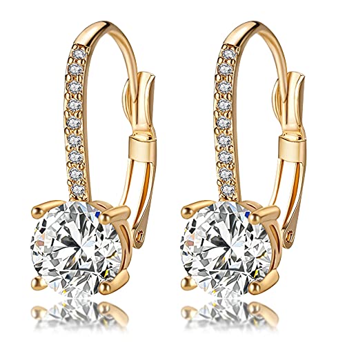 Ladies 1 Carat Diamond Pendant Earrings 18K Gold Plated Cubic Zirconia Hanging Lever Bridal Earrings Girls and Women's Fashion Jewelry Ladies 1 Carat Diamond Pendant Earrings 18K Gold Plated Cubic Zirconia Hanging Lever Bridal Earrings Girls and Women's Fashion Jewelry
