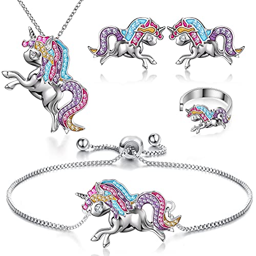 Hicarer 4 Pack Unicorn Jewelry Set Kids Jewelry for Girls Rainbow Unicorn Necklace Bracelet Earrings and Ring for Women Teen Girls Jewelry Unicorn Gifts Set Hicarer 4 Pack Unicorn Jewelry Set Kids Jewelry for Girls Rainbow Unicorn Necklace Bracelet Earrings and Ring for Women Teen Girls Jewelry Unicorn Gifts Set