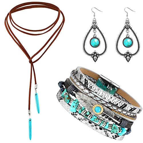4 Pieces Western Jewelry for Women Bohemian Turquoise Jewelry 4 Pieces Western Jewelry for Women Bohemian Turquoise Jewelry