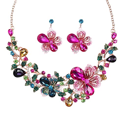 Sunvy Noble Diamond Crystal Flower Chain Choker Collar Necklace Earrings Set Sunvy Noble Diamond Crystal Flower Chain Choker Collar Necklace Earrings Set
