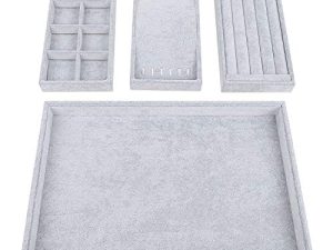 STYLIFING Jewelry Drawer Organizer 4 in 1 Stackable Jewelry Organizer Trays for Drawer Rings Earrings Necklaces Bracelet Storage Showcase Box(Grey)