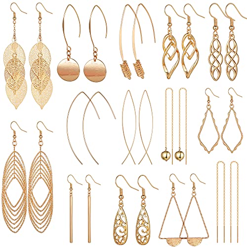 Aganippe 13/14 Pairs Gold Dangle Earrings for Women- Simple Drop Earrings Multipack-Curved Threader Dangle Earrings Set-Upside Down Hoop Earrings- Leaf Earrings Aganippe 13/14 Pairs Gold Dangle Earrings for Women- Simple Drop Earrings Multipack-Curved Threader Dangle Earrings Set-Upside Down Hoop Earrings- Leaf Earrings