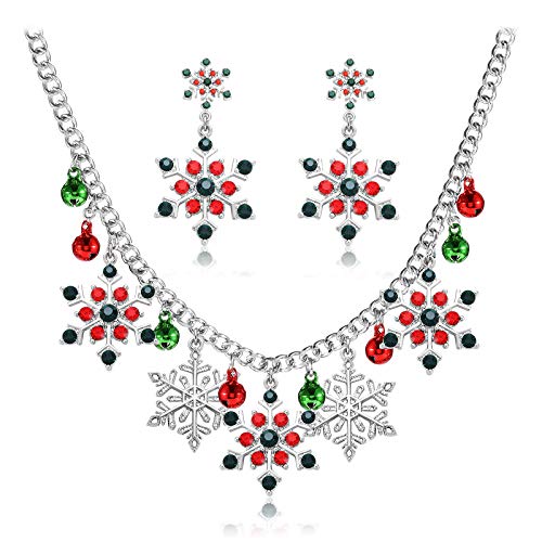NLCAC Christmas Necklace Colorful Sparkly Rhinestone Pearl Snowflake Charm Collar Necklace Earrings Set Novelty Santa Jewelry for Women Girls NLCAC Christmas Necklace Colorful Sparkly Rhinestone Pearl Snowflake Charm Collar Necklace Earrings Set Novelty Santa Jewelry for Women Girls