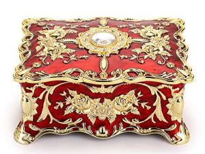 Hipiwe Vintage Rectangular Jewelry Box - Enameled Trinket Box Organizer Two Layer Treasure Chest Box Jewelry Decorative box Keepsake Gift Box Case for Women Girls