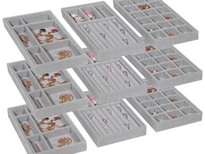 DIOMMELL Set of 9 Stackable Velvet Jewelry Trays Organizer