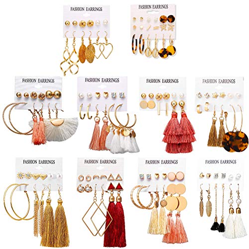 63Pairs Fashion Earrings with Tassel Earrings Layered Ball Dangle Hoop Stud Jacket Earrings for Women Girls Jewelry Fashion and Valentine Birthday Party Gift 63Pairs Fashion Earrings with Tassel Earrings Layered Ball Dangle Hoop Stud Jacket Earrings for Women Girls Jewelry Fashion and Valentine Birthday Party Gift