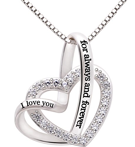 ALOV Jewelry Sterling Silver "I love you for always and forever" Love Heart Cubic Zirconia Necklace ALOV Jewelry Sterling Silver "I love you for always and forever" Love Heart Cubic Zirconia Necklace