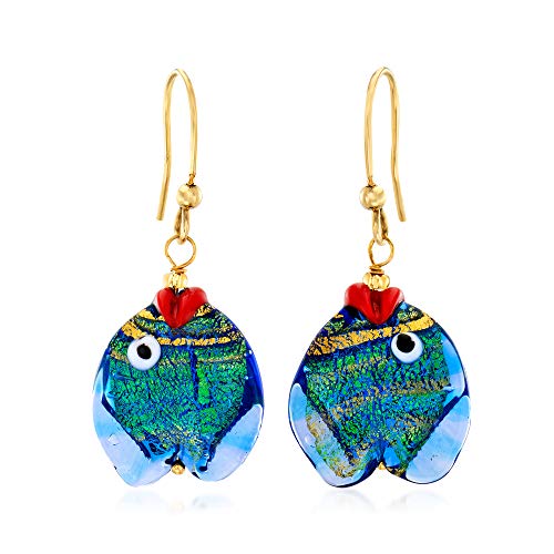 Ross-Simons Italian Blue and Green Murano Glass Fish Drop Earrings With 18kt Gold Over Sterling Ross-Simons Italian Blue and Green Murano Glass Fish Drop Earrings With 18kt Gold Over Sterling