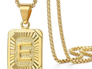 Trendsmax Initial A-Z Letter Pendant Necklace Mens Womens Capital Letter Yellow Gold Plated Stainless Steel Box Chain 22inch