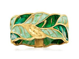 Ross-Simons Italian Green Enamel Leaf Ring in 14kt Yellow Gold