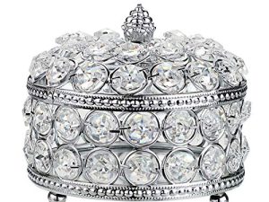 Hipiwe Crystal Mirrored Jewelry Box - Jewelry Trinket Organizer Treasure Box Home Decor Ring Earrings Necklace Storage Holder Chest Keepsake Box