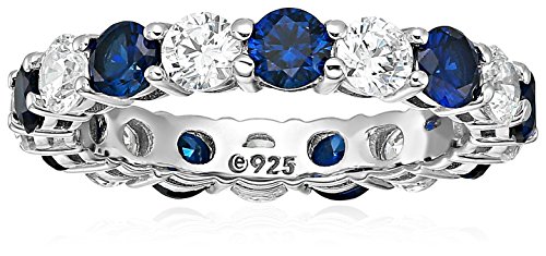Amazon Collection Platinum-Plated Sterling Silver Created Sapphire and Swarovski Zirconia All-Around Band Ring Amazon Collection Platinum-Plated Sterling Silver Created Sapphire and Swarovski Zirconia All-Around Band Ring