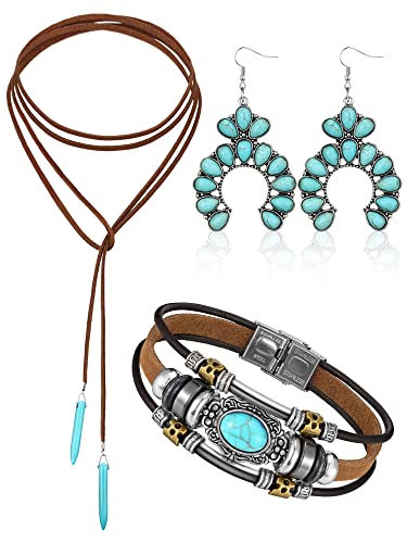 3 Pieces Western Jewelry for Women Bohemian Turquoise Set 3 Pieces Western Jewelry for Women Bohemian Turquoise Set