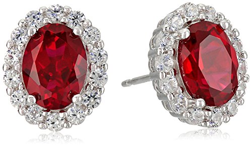 Amazon Collection Sterling Silver Created Ruby and White Sapphire Halo Oval Stud Earrings Amazon Collection Sterling Silver Created Ruby and White Sapphire Halo Oval Stud Earrings