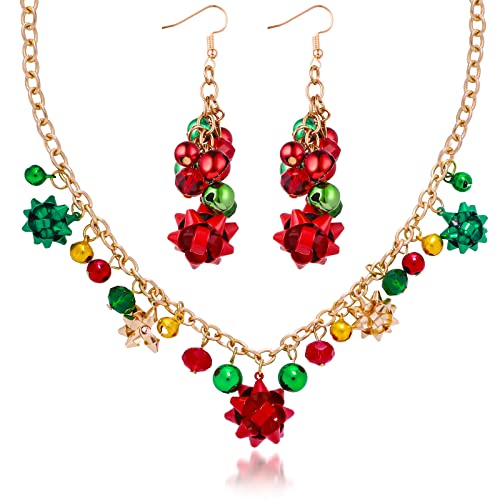 Sibba Christmas Necklace Earring Sets Xmas Jingle Bell Necklaces Earrings Bow Pendant Necklace Earring Festival Present for Women Girls Sibba Christmas Necklace Earring Sets Xmas Jingle Bell Necklaces Earrings Bow Pendant Necklace Earring Festival Present for Women Girls