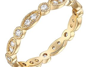 PAVOI 14K Gold Plated Cubic Zirconia Band | Round Milgrain Eternity Bands | Gold Rings for Women