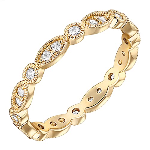 PAVOI 14K Gold Plated Cubic Zirconia Band | Round Milgrain Eternity Bands | Gold Rings for Women PAVOI 14K Gold Plated Cubic Zirconia Band | Round Milgrain Eternity Bands | Gold Rings for Women