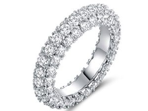 Womens 3 Row Eternity Ring Wedding Band | Barzel 18k White Gold or Rose Gold Plated Cubic Zirconia Eternity Band Ring Jewelry